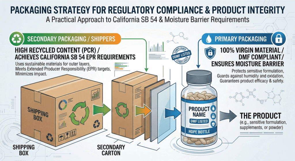 Packaging strategy for regulatory compliance and product integrity: a practical approach to California SB 54 and Moisture Barrier Requirements