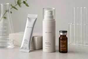 Premium peptide packaging solutions including airless pumps, amber glass vials, and high-barrier stick packs.